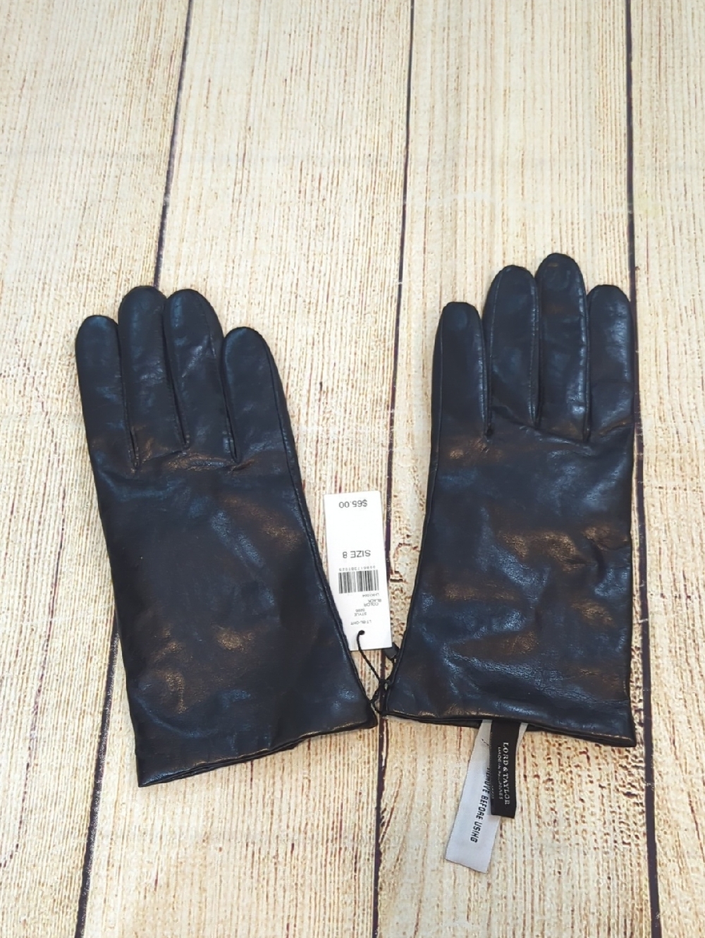 Lord & Taylor Black Leather Cashmere Lined Gloves